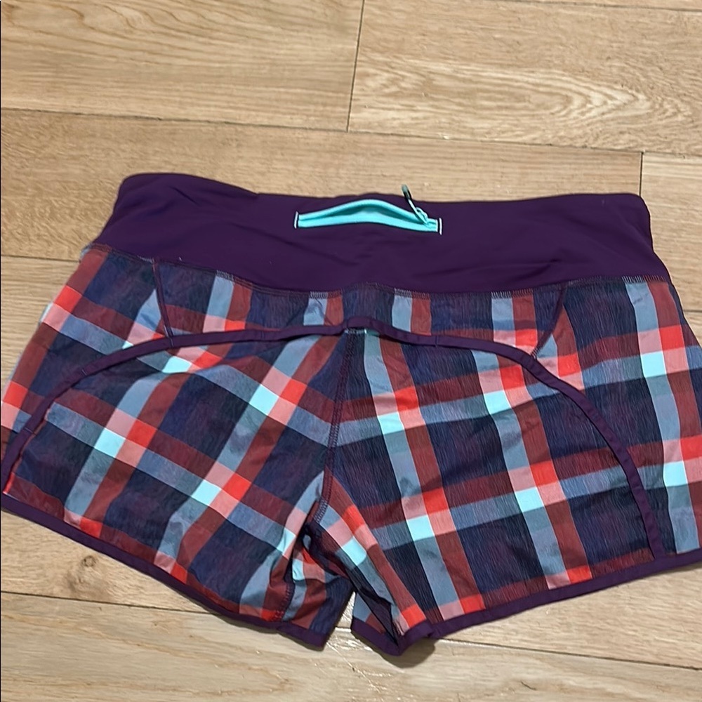 lululemon athletica Purple Plaid Athletic Shorts with Aqua Trim - Picture 2 of 4